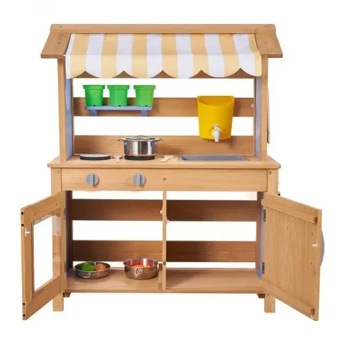 VEVOR Spielküche, Kinderküche, Spielzeugküche mit Löffeln, Spülbecken, Wassertank, Sonnenschutz, Schaufeln, Kochgeschirr & Zubehör, Outdoor-Holzküche für Kinder ab 3 Jahren, 795x339x1000mm – Bild 9