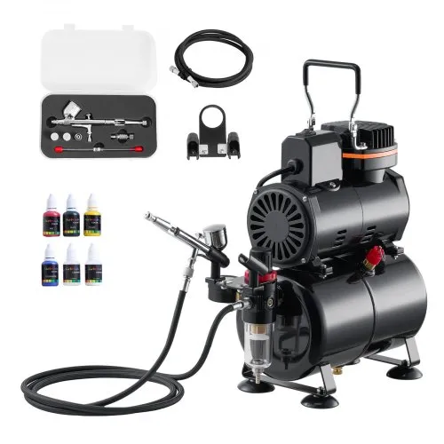 VEVOR Airbrush Set 1/6 PS mit Luftkompressor & Tank, 1 Dual Action Airbrush Pistole mit 3 Düsen (0,2/0,3/0,5 mm) & Schlauch & Acrylfarbe & 1 Ventilator, für Kuchendekoration Modellmalerei Nagelkunst VEVOR Airbrush Set 1/6 PS mit Luftkompressor & Tank, 1 Dual Action Airbrush Pistole mit 3 Düsen (0,2/0,3/0,5 mm) & Schlauch & Acrylfarbe & 1 Ventilator, für Kuchendekoration Modellmalerei Nagelkunst