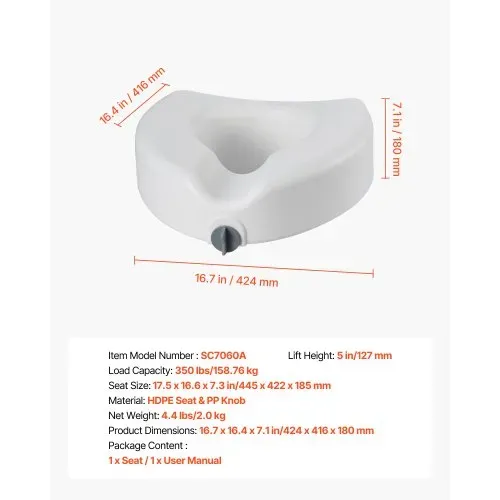 VEVOR Toilettensitzerhöhung Toilettenerhöhung (158 kg Tragkraft) 127 mm Hubhöhe, erhöhter Toilettensitz mit vergrößerter Öffnung für ältere Menschen Senioren, längliche & runde Schüsseln – Bild 6