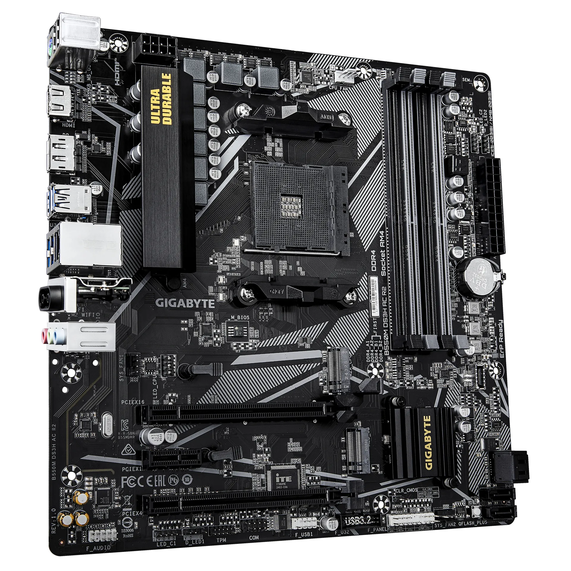 GIGABYTE B550M DS3H AC R2 Mainboard – AMD Ryzen 5000 Prozessoren, 5+3 Phasen VRM, bis zu 4733 MHz DDR4 (O.C.), 1x PCIe 4.0 + 1x PCIe 3.0 M.2, Wi-Fi 5, 1 GbE LAN, USB 3.2 Gen 1 – Bild 3