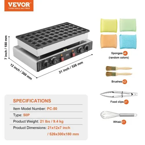 VEVOR Mini-Pfannkuchenmaker kommerzielle Dutch mini Pfannkuchen Maschine, 50 Stk., 43 mm Durchmesser, Dorayaki-Backmaschine, 1700 W, duale Temperatur- und Zeitregelung, in Küchen und Restaurant – Bild 6