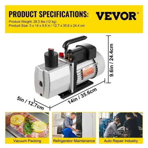 VEVOR Vakuumpumpe 8 CFM 3/4 HP Zweistufige Klimaanlagen-Vakuumpumpe 220V 0,3 PA Ultimatives Vakuum Kältemittel HVAC Werkzeug für Automobile Reparatur Vakuum Evakuierung – Bild 6