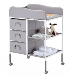 VEVOR Wickeltisch tragbare Wickelstation mit 3 Stoffschubladen & feststellbaren Rädern, höhenverstellbarer multifunktionaler Baby-Wickelkombi mit Aufbewahrungs-Organizer fürs Kinderzimmer Grau VEVOR Wickeltisch tragbare Wickelstation mit 3 Stoffschubladen & feststellbaren Rädern, höhenverstellbarer multifunktionaler Baby-Wickelkombi mit Aufbewahrungs-Organizer fürs Kinderzimmer Grau
