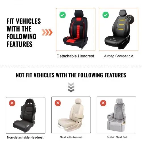 VEVOR Sitzbezüge, Universal Autositzbezüge Vordersitze, 2 Stk. Kunstleder Sitzbezug, Halbgeschlossenes Design, abnehmbare Kopfstütze und Airbag kompatibel, für die meisten Autos SUVs und Trucks Beige – Bild 5