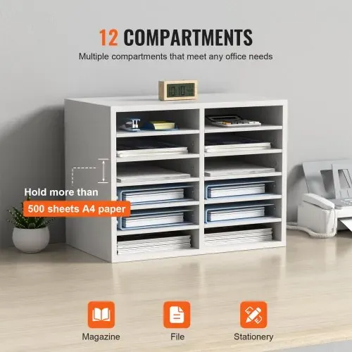 VEVOR Briefablage Schreibtisch Organizer 520 x 305 x 410 mm, 2,3–5,6 cm Einstellbar A4 Stapelbar, Papierablage, Aufbewahrung Schreibtisch Ablagesystem Organisation, Ablage (Weiß, 2 x 6 Fächer) – Bild 3