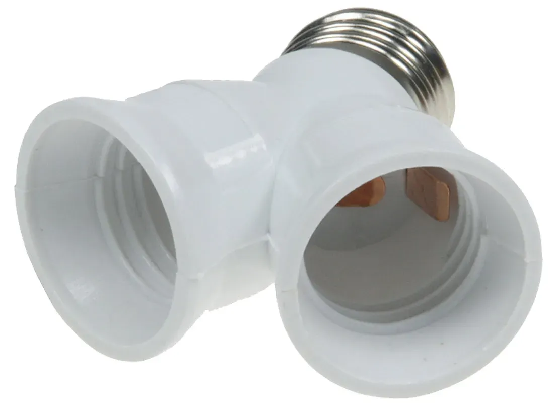 E27-Fassung “Duo”, Y-Adapter, Kunststoff auf 2x E27-Schraubfassungen E27-Fassung “Duo”, Y-Adapter, Kunststoff auf 2x E27-Schraubfassungen