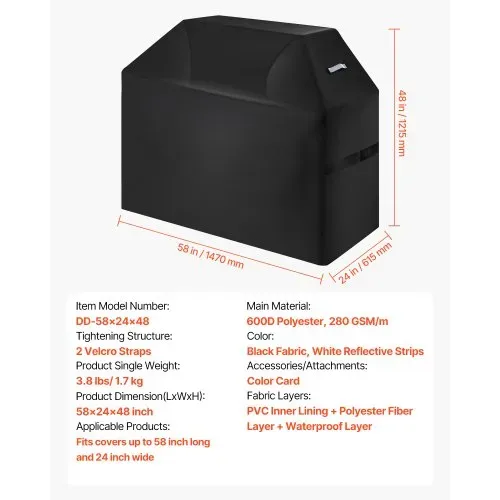 VEVOR Grillabdeckung Abdeckhaube Grillhaube (1473 mm) Abdeckplane für Außengrills, wasserdicht & wetterbeständig, strapazierfähiges 600D-Polyester, einfaches An- und Ausziehen, mit Klettbändern – Bild 6