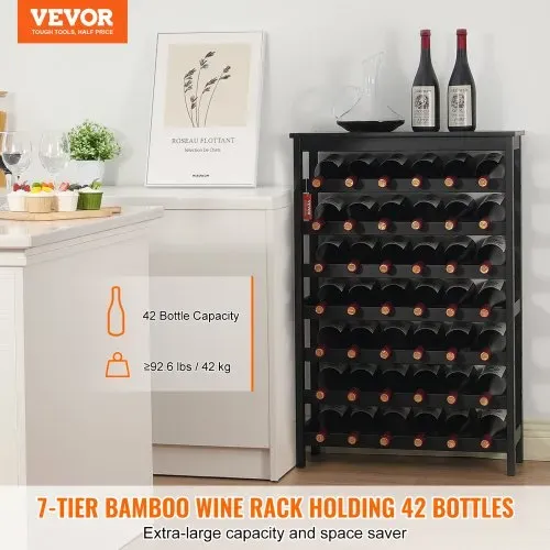 VEVOR Weinregal 42 Flaschen, stabiles Flaschenregal, 7-stufiges Lagerregal aus massivem Bambusholz, freistehendes Weinregal, wackelfreie Regale für Küche, Bar und Keller (schwarz) VEVOR Weinregal 42 Flaschen, stabiles Flaschenregal, 7-stufiges Lagerregal aus massivem Bambusholz, freistehendes Weinregal, wackelfreie Regale für Küche, Bar und Keller (schwarz)