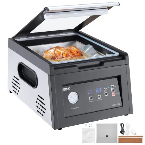 VEVOR Kammer Vakuumierer, 380 W, Verpackungsmaschine für feuchte Lebensmittel, Fleisch, kompaktes Design, ideales gewerbliches Vakuumiergerät für den professionellen und privaten Gebrauch VEVOR Kammer Vakuumierer, 380 W, Verpackungsmaschine für feuchte Lebensmittel, Fleisch, kompaktes Design, ideales gewerbliches Vakuumiergerät für den professionellen und privaten Gebrauch