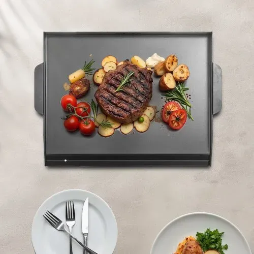 VEVOR Grillplatte Grillpfanne Karbonstahl universelle rechteckige Platte (502 x 370 mm) mit flacher Oberseite, Gasgrill-Grillplatte für BBQ-Grill Teppanyaki, tragbares Familienkochgeschirr mit Griff – Bild 7