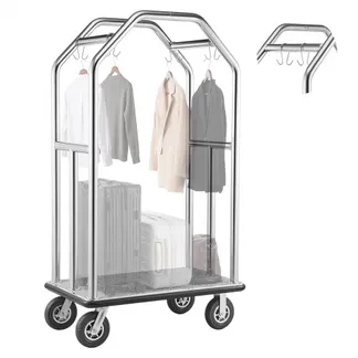 VEVOR Hotelgepäckwagen aus Edelstahl, 680,39kg Belastbarer Kofferwagen mit 8 Zoll Gummirädern, Hotelwagen mit Grauem Teppichboden & Garderobenstange, Gepäckwagen Gewerblich für Hotels Resorts, Silber VEVOR Hotelgepäckwagen aus Edelstahl, 680,39kg Belastbarer Kofferwagen mit 8 Zoll Gummirädern, Hotelwagen mit Grauem Teppichboden & Garderobenstange, Gepäckwagen Gewerblich für Hotels Resorts, Silber