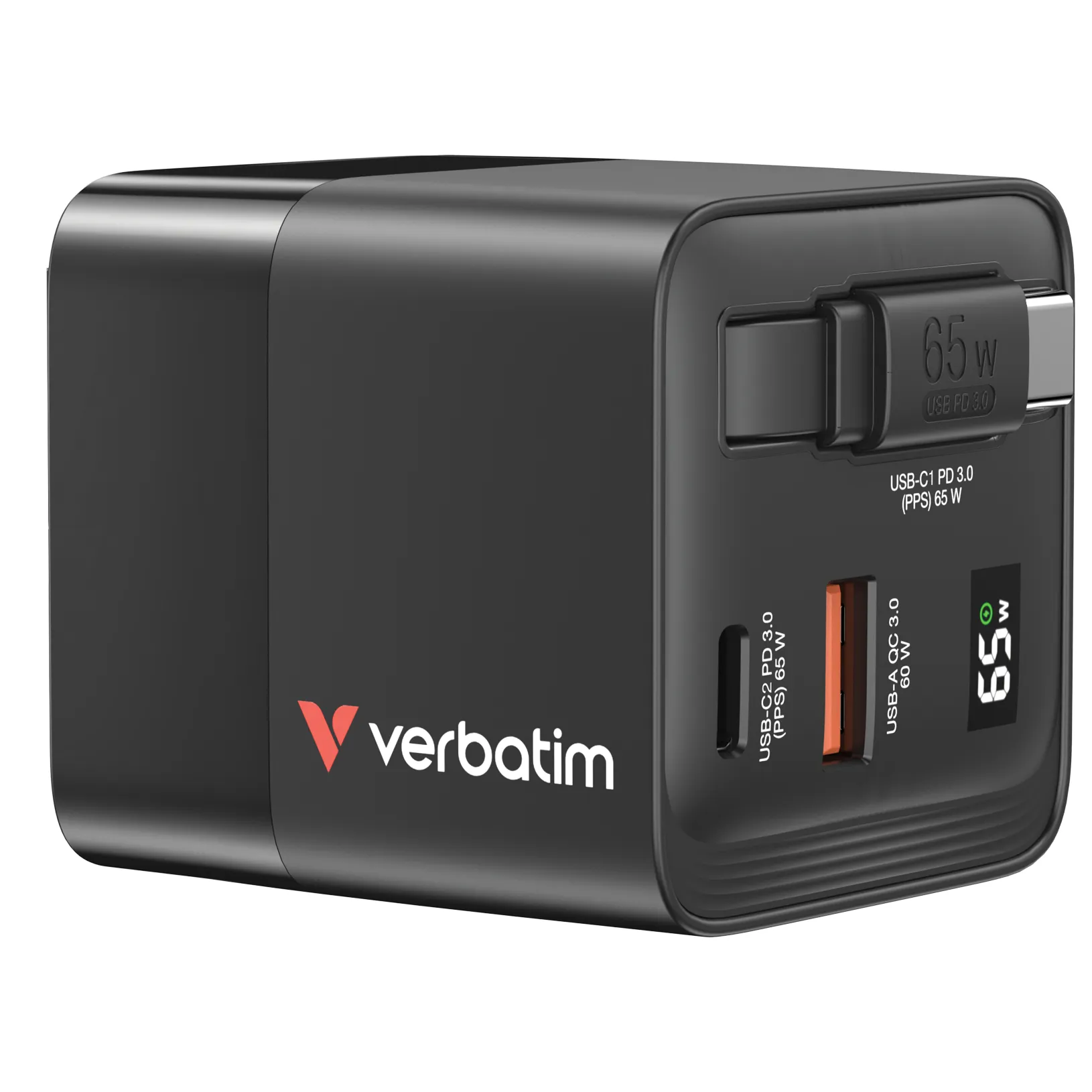 Verbatim GaN Charger 65W Universal Schwarz AC Schnellladung Drinnen Verbatim GaN Charger 65W Universal Schwarz AC Schnellladung Drinnen