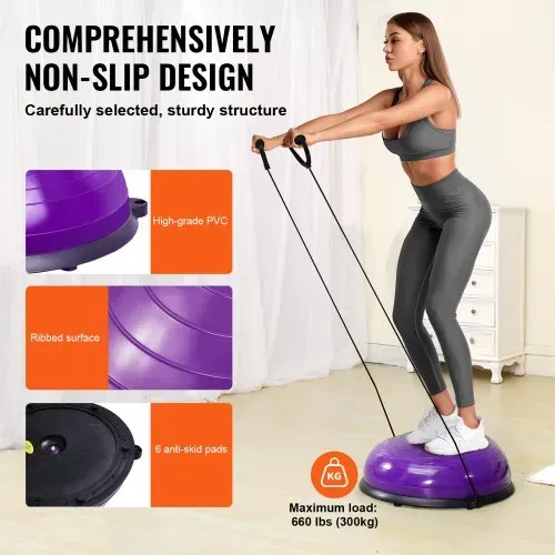 VEVOR Halb-Gymnastikball-Trainer, 23 Zoll Balance-Ball-Trainer, 660 lbs Stabilitätsball, Yoga-Ball mit Widerstandsbändern und Fußpumpe, Kraft-Fitnessball für das Heim-Fitnessstudio, Ganzkörpertraining – Bild 3