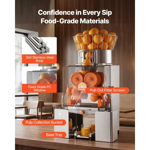 VEVOR Gewerbliche Orangenpresse Edelstahl Zitruspresse 120 W PC-Abdeckung, Saftpresse für bis zu 20 Orangen pro Minute, Entsafter für Zitronen Zitrusfrüchte Granatäpfel mit 2 Schalenbehältern – Bild 4