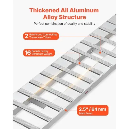 VEVOR Auffahrrampen Anhängerrampen 2 Stk. 240 x 38 cm Laderampen aus Aluminiumlegierung, 2721,6 kg Gesamtkapazität, für Karren Ackerschlepper Geländefahrzeuge Rasenmäher Motorräder Silber – Bild 2