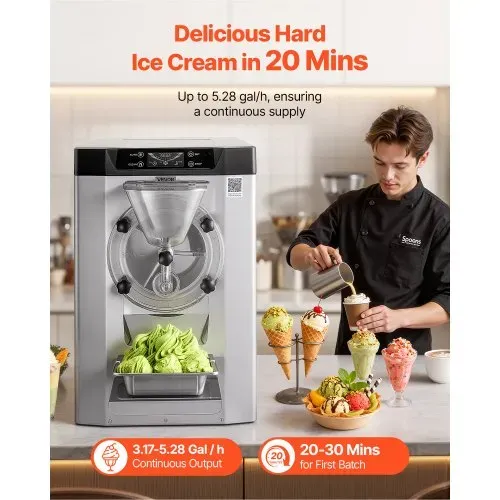 VEVOR Gewerbliche Eismaschine Eiscrememaschine 2000 W 12–20 L/h, Tischgerät für Gelato mit 6 L Edelstahlbehälter (304) & Selbstreinigendes LED-Bedienfeld für Snackbars Restaurants Silber VEVOR Gewerbliche Eismaschine Eiscrememaschine 2000 W 12–20 L/h, Tischgerät für Gelato mit 6 L Edelstahlbehälter (304) & Selbstreinigendes LED-Bedienfeld für Snackbars Restaurants Silber
