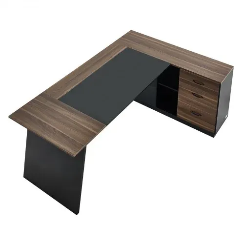 VEVOR L-förmiger Chefschreibtisch moderner Bürotisch mit Schubladen & Lagerschrank, robuster Schreibtisch aus Holz, 158,7 kg Tragkraft, Computertisch für Arbeit Studium Schreiben, Braun+Schwarz – Bild 9