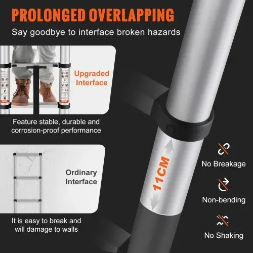 VEVOR 3,2m Teleskopleiter Rutschfester Klappleiter 48x9,5x76,5cm Stehleiter Ein-Knopf-Rückzug Mehrzweckleiter Aluminiumlegierung 170kg Belastbarkeit Ideal für Hausreparaturen Dekoration Wandanstrich – Bild 2