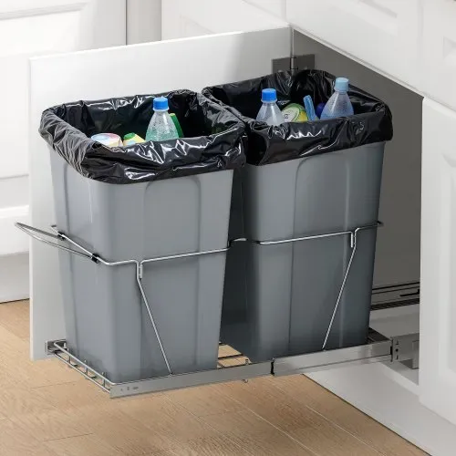 VEVOR ausziehbarer Mülleimer 27 Qt + 27 Qt für Küchenschränke, doppelter Mülleimer unter der Spüle, untermontierter Abfallbehälter, mit robustem Vollauszug-Schiebesystem aus Metall & Griff – Bild 7