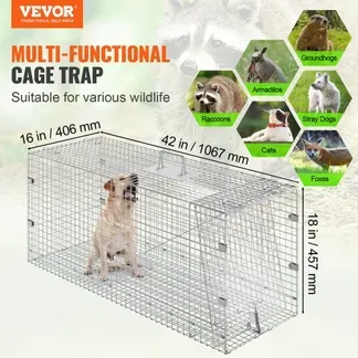 VEVOR Marderfalle, 1067 x 406 x 457 mm Lebendfalle aus verzinktem Eisen, faltbare Tierfalle mit Griff Drahtfalle für streunende Hunde, Gürteltiere, Waschbären, Murmeltiere, Füchse VEVOR Marderfalle, 1067 x 406 x 457 mm Lebendfalle aus verzinktem Eisen, faltbare Tierfalle mit Griff Drahtfalle für streunende Hunde, Gürteltiere, Waschbären, Murmeltiere, Füchse