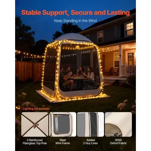 VEVOR Campingzelt, 182,88x182,88x219,4 cm, Partyzelt für 4-6 Personen, Pop Up Zelt mit Tragetasche, Netz-Seitenwänden und Heringen, für Garten, Terrasse und Outdoor-Aktivitäten, Beige – Bild 4