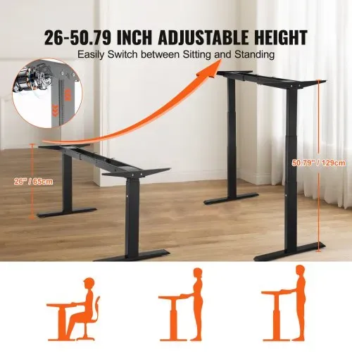 VEVOR Schreibtisch Gestell mit Doppelmotor, einstellbare Höhe 65-129 cm und Länge 110-178 cm, elektrisches Tischgestell, ergonomische Arbeitsstationsbasis, 3 Positionen (nur schwarzer Rahmen) – Bild 3