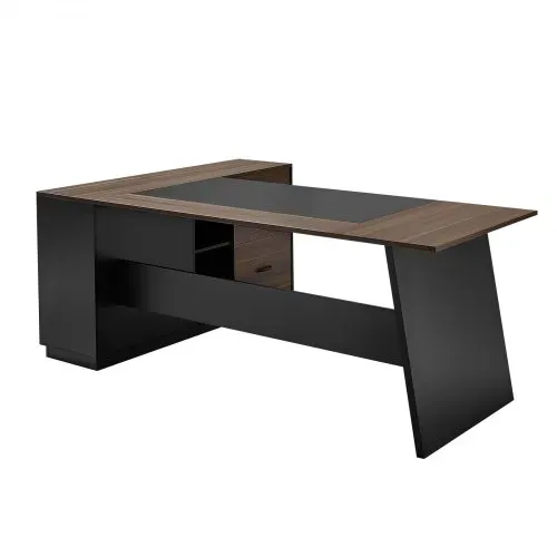 VEVOR L-förmiger Chefschreibtisch moderner Bürotisch mit Schubladen & Lagerschrank, robuster Schreibtisch aus Holz, 158,7 kg Tragkraft, Computertisch für Arbeit Studium Schreiben, Braun+Schwarz – Bild 8