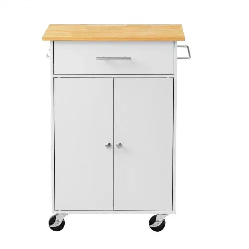 VEVOR Kücheninselwagen mit 1 Schublade & 2 Türen Weiß Mobile Kücheninsel, Küchenwagen mit Schrank, Handtuchhalter, Tischplatte (600 x 380 x 15 mm) & Haken fürs Esszimmer, Küche, Mobiler Servierwagen – Bild 8