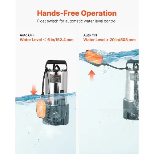 VEVOR 710W Tauchpumpe, 20000l/h, Schmutzwasserpumpe für Abwasser, Schmutzwasser & sauberes Wasser mit automatischem Schwimmerschalter, 9m Förderhöhe, für Pools, Teiche, überflutete Bereiche – Bild 2