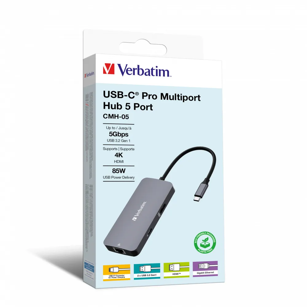 Verbatim CMH-05 USB Typ-C 5000 Mbit/s Silber Verbatim CMH-05 USB Typ-C 5000 Mbit/s Silber