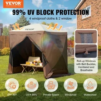 VEVOR Pop-Up-Pavillonzelt, Pop-Up-Zelt mit 4-seitigem Baldachin, Sonnenschutz mit 4 abnehmbaren Sichtschutz-Windtüchern und Netzfenstern, 6 x 6 Fuß, Schnellaufbau-Zelt mit Moskitonetz, braun VEVOR Pop-Up-Pavillonzelt, Pop-Up-Zelt mit 4-seitigem Baldachin, Sonnenschutz mit 4 abnehmbaren Sichtschutz-Windtüchern und Netzfenstern, 6 x 6 Fuß, Schnellaufbau-Zelt mit Moskitonetz, braun