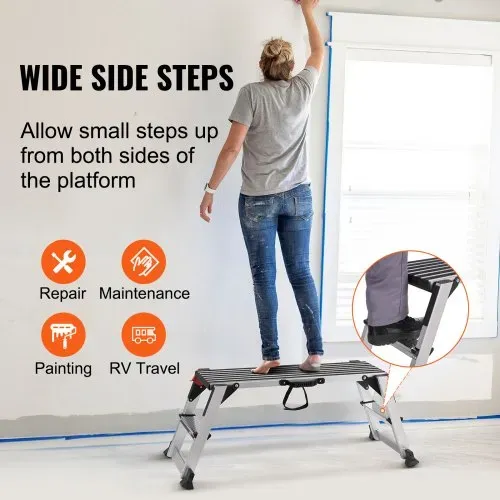 VEVOR Alu Arbeitsplattform Klappwerkbank 100x30x48,7cm Arbeitsbühne 200kg Tragfähigkeit Trittbank mit Sicherheitsschlössern Trittleiter für Zuhause Büro Werkstatt & Garage Silber – Bild 5