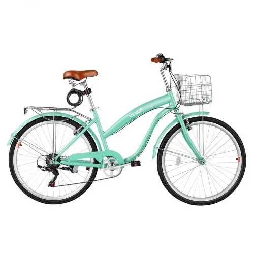VEVOR Damenfahrrad 26 Zoll Cruiser-Fahrrad 150 kg 7-Gang Citybike Hellgrün, für Pendelfahrten Besorgungen und Strandfahrten, mit verstellbarem PU-Sattel, V-Bremsen, 50-kg-Gepäckträger und Werkzeugsatz – Bild 9