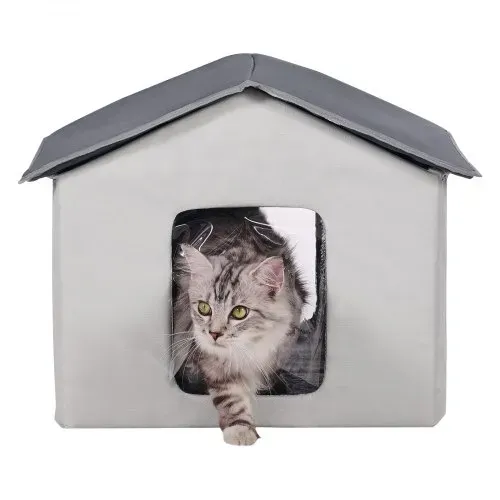 VEVOR Katzenhütte 48x56x44 cm, Katzenhaus 30 W, Katzenhöhle, Katzenunterschlupf aus 600D Oxford-Gewebe mit Beheiztem Kissen, Temperaturerhöhung bis 20 °C, für den Winter, Grau (Mitte) – Bild 8