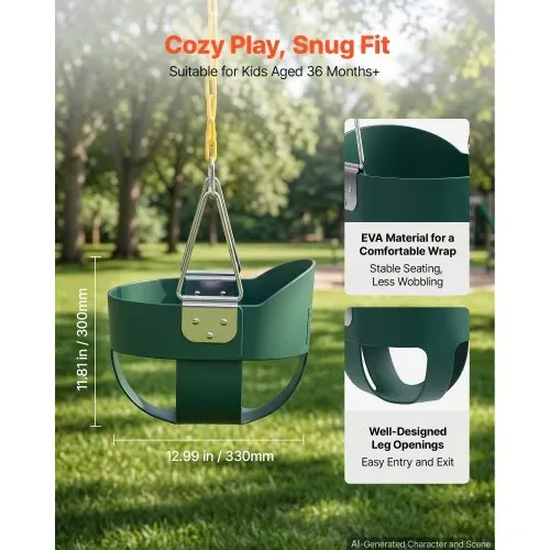 VEVOR Kinderschaukel 136 kg Schaukel Hohe Rückenlehne Vollschalensitz Grün, für Spielplätze im Garten & Indoor, Beschichtete Ketten & Karabiner, Komplett Montierter Sitz für Kinder ab 3 Jahren, CE/CPC – Bild 2