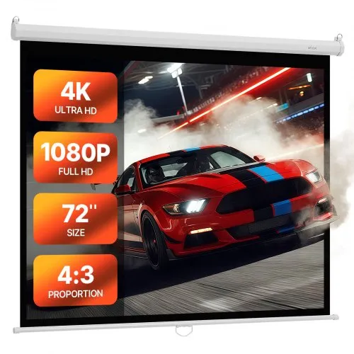 VEVOR manuelle Projektionsleinwand Beamer Leinwand, 72 Zoll 4:3 4K 1080 HD, einziehbare Projektionsleinwand, wandmontierte Filmprojektion mit Zugseil, tragbare Rolloleinwand Heimkino VEVOR manuelle Projektionsleinwand Beamer Leinwand, 72 Zoll 4:3 4K 1080 HD, einziehbare Projektionsleinwand, wandmontierte Filmprojektion mit Zugseil, tragbare Rolloleinwand Heimkino