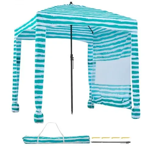 VEVOR Strand-Cabana 183 x 183 cm Strandüberdachung mit Seitenwand, UPF 50+ Sonnenschutz, Strandpavillon mit Sandsäcken, tragbarer Sonnenschutz Sonnenschirm für Familie, grüne Streifen – Bild 8