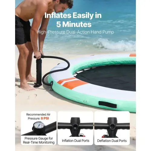 VEVOR Aufblasbares Schwimmdock, φ3,05m, Schwimmplattform mit Rutschfester Oberfläche, Tragetasche, Sonnendach & Abnehmbarer Leiter, Schwimmende Insel, Wasserplattform für Pool, Strand & Meer, Rund – Bild 4