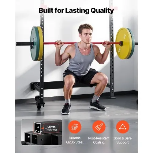 VEVOR Power Cage Klappbar 454 kg Belastbar, Wandmontiertes Power Rack, Multifunktionales Krafttrainingsgerät mit Landminenbefestigung & verstellbaren J-Haken & Klimmzugstange für Heimfitnessstudio – Bild 5