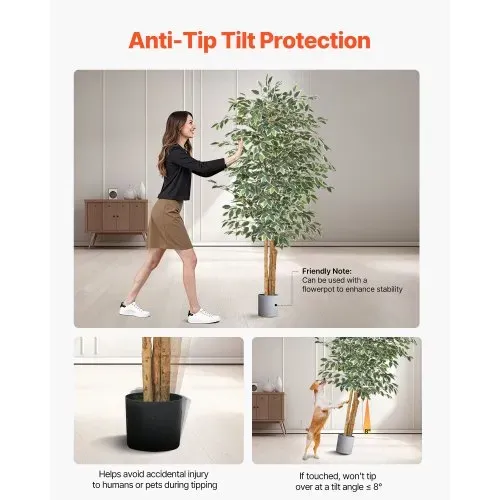 VEVOR Künstlicher Ficusbaum, 1,8 m, mit schwarzem Topf, Kunst-Ficuspflanze mit natürlichem Holzstamm & realistischen grünen Blättern, Seidenbaum für Innenbereich, für Zuhause, Büro, Wohnzimmer – Bild 4