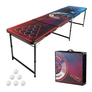 VEVOR tragbarer Beer Pong Tisch (240 x 60 x 52/70 cm), Beerpong Tisch mit Tragegriffen & 6 Pong-Bällen & LED-Beleuchtung, hoheneinstellbarer Heckklappentisch für Büro Reisen Camping VEVOR tragbarer Beer Pong Tisch (240 x 60 x 52/70 cm), Beerpong Tisch mit Tragegriffen & 6 Pong-Bällen & LED-Beleuchtung, hoheneinstellbarer Heckklappentisch für Büro Reisen Camping