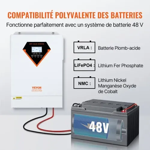 VEVOR 2 in 1 Hybrid-Solar-Wechselrichter 5500W Solar Inverter 11000VA Reiner Sinus MPPT LCD-Display 3 Lademodi (Solarladung, Netzladung, Hybridladung) & 4 Ausgangsmodi (UTL, SOL, SBU, SUB) – Bild 3