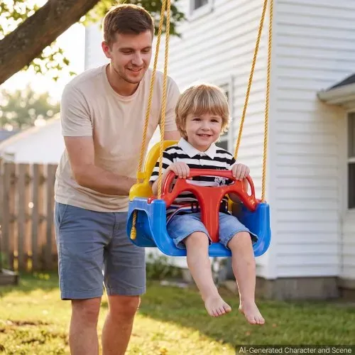 VEVOR 3-in-1 Babyschaukelsitz Tragkraft 136 kg Kinderschaukel Rot/Gelb/Blau, für Spielplätze Indoor & Outdoor, mit Verstellbaren Seilen & Karabinerhaken, für Kinder ab 6 Monaten, CE-& CPC-Zertifiziert – Bild 7