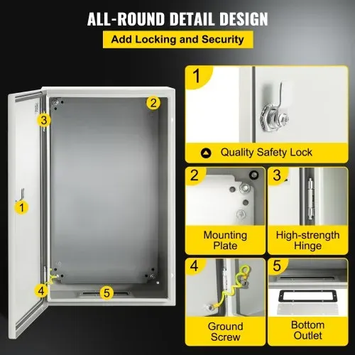 VEVOR Schaltschrank Kohlenstoffstahl Verteilerschrank Industriegehäuse 50x30x25cm Schaltkasten IP66 & NEMA Wasserdicht Anschlussdose Stromkasten Ideal für Fabriken Baustellen Einkaufszentren usw. – Bild 4