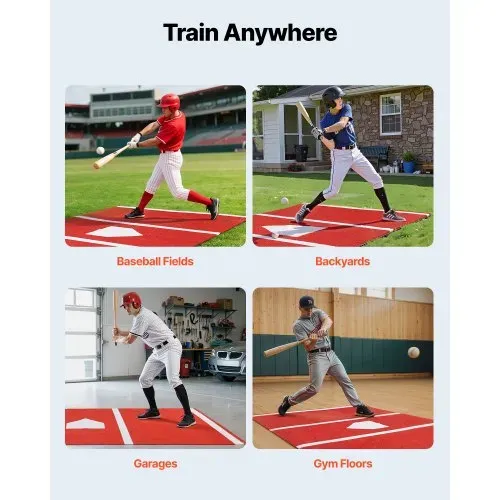 VEVOR Baseball-Schlagmatte Trainingsmatte (366 x 183 cm) Trainingspad Schlagkäfigmatte, Baseballmatte mit Home Plate & Anti-Fade-Rasen, tragbare Trainingshilfe Softballmatte Outdoor, Rot – Bild 5