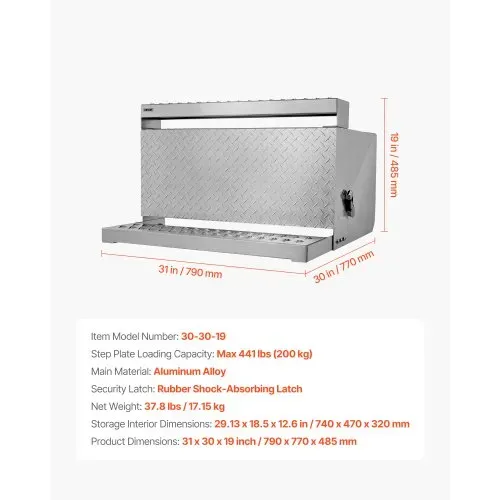 VEVOR Sattel-Trittkasten, 790x770x485 mm, Werkzeugkasten aus Alu, Aufbewahrungsbox für den Einstieg in die Fahrerkabine mit stoßdämpfendem Riegel für Pritschenwagen, Kräne & Sattelschlepper – Bild 6