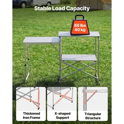 VEVOR Klappbarer Campingtisch, Campingkochstation mit Beistelltisch, Hitzebeständiger Tischplatte und Tragetasche, Tragbare Camping-Küchenstation Ideal für Picknick, Grillen und Wohnmobilreisen – Bild 3