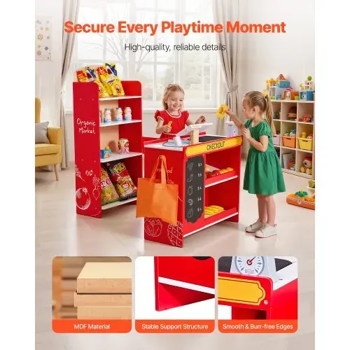 VEVOR Kinder-Lebensmittelladen-Spielset, Holz-Spielladen mit Einkaufstasche, Kinder-Supermarkt mit Förderband, Scanner, Registrierkasse, Obst und Gemüse, Geschenk für Kinder ab 3 Jahren – Bild 4