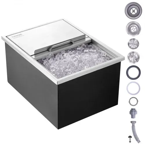 VEVOR 55,23 L Drop-in-Eisbox, 608 x 457 x 333 mm Edelstahl-Eiskühler, Kommerzieller Eisbehälter mit Schiebedeckel, Eingebaute Eisspeichertruhe, Abflussrohr & Ablassstopfen im Lieferumfang Enthalten VEVOR 55,23 L Drop-in-Eisbox, 608 x 457 x 333 mm Edelstahl-Eiskühler, Kommerzieller Eisbehälter mit Schiebedeckel, Eingebaute Eisspeichertruhe, Abflussrohr & Ablassstopfen im Lieferumfang Enthalten