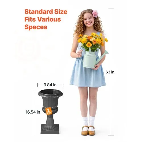 VEVOR Blumenspindel aus Kunststoff, 25x42 cm, 2er-Pack, Pflanzpokal. Pflanzkübel, Pflanzschale, schwarze Blumentöpfe, für die Veranda, Hochzeit, Party, Zuhause, Bühne, Balkon, Terrassendekoration – Bild 2